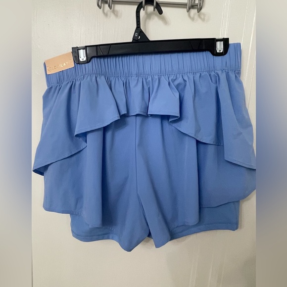 Blogilates Ruffle Shorts Cool Blue Athletic Running Dance Size Large NWT - Picture 8 of 8
